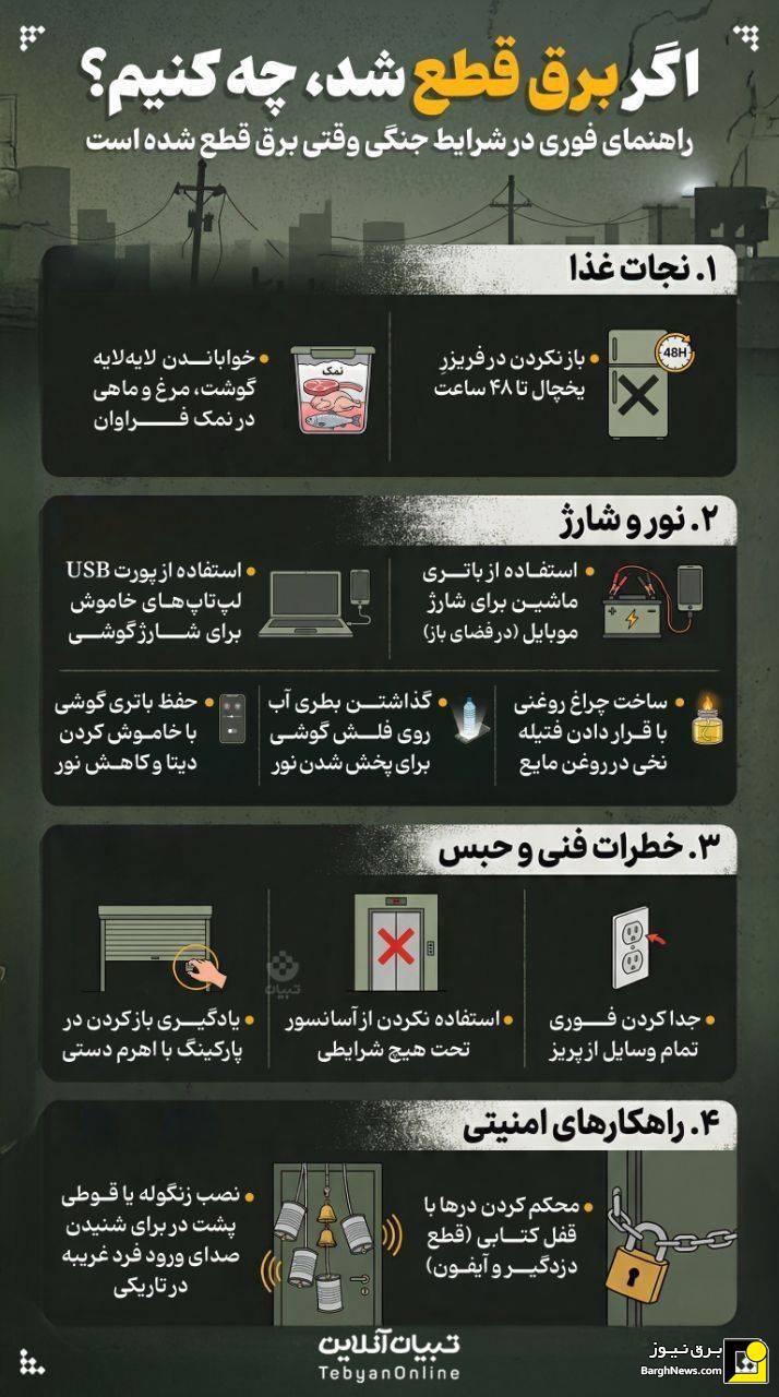 نکات ایمنی هنگام قطعی احتمالی برق در شرایط جنگی