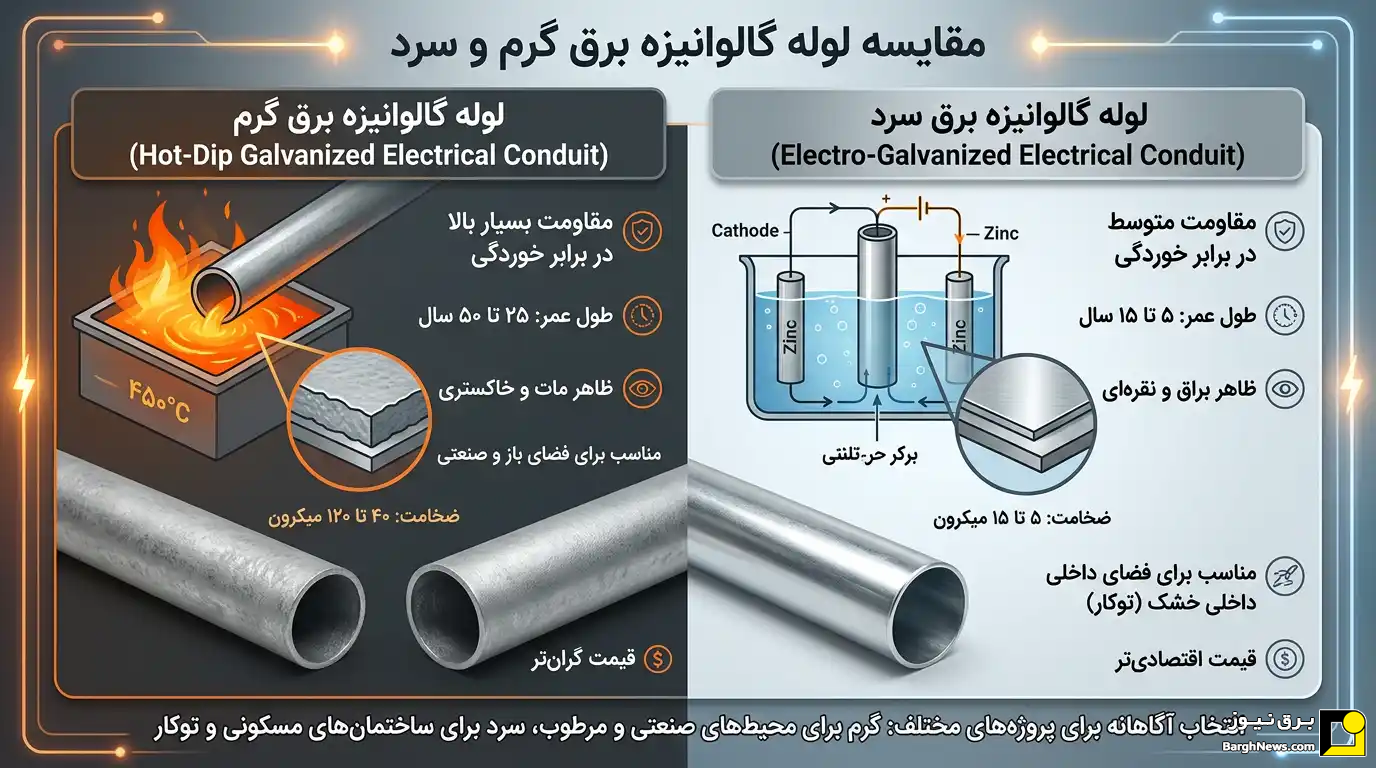 تفاوت لوله گالوانیزه برق گرم و سرد